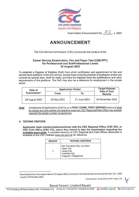 cse sub professional|Examination Announcement No. 04 s. 2023 .